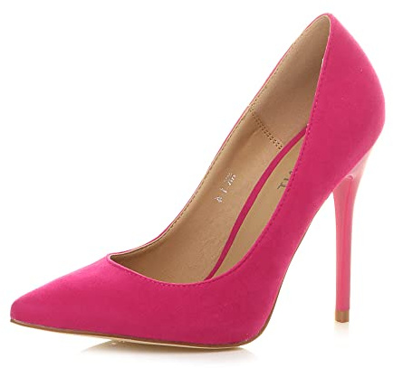 Ajvani Womens Ladies high Heel Pointed Court Smart Party Work Shoes Pumps, Hot Fuchsia Pink Suede, 6 UK