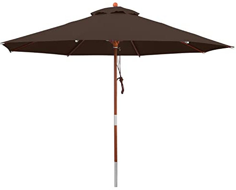 anndora 30001 Sonnenschirm, braun, 300 cm rund, Gestell Holz, Bespannung Polyester, 9.5 kg