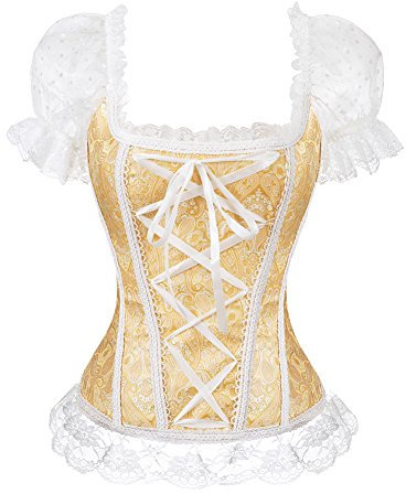 jutrisujo Corsets for Women with Sleeves Zipper Basques Sexy Lace Top Plus Size Yellow 2XL