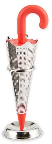 RSVP International Novelty Loose Leaf Tea Infuser/Strainer Includes Drip Stand, Umbrella/Stand, 1.25 x 5