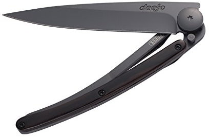 Deejo Leichtgewichtsmesser, Black, 37g, AISI-420 Stahl, Grenadill, Liner-Lock, Mikrofaser-Etui, Gürtelclip