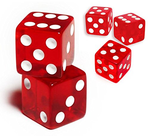 19 mm D6 Sechsseitige Gaming-Casino-Würfel, transparent, rot quadratisch, 5 Stück