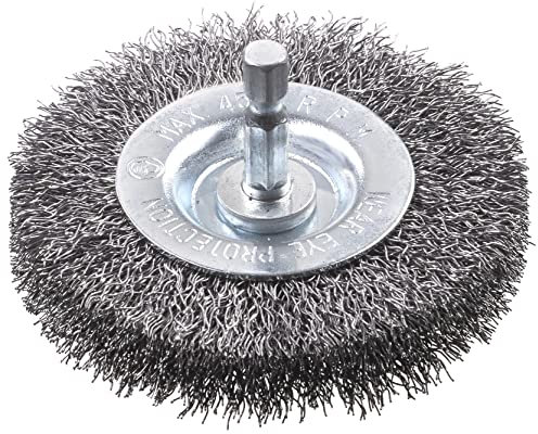 kwb Brosse à disque grossière, fil d'acier HSS extra épais, Ø 75 mm pour le métal et la pierre, brosse métallique pour perceuse, y compris tige hexagonale E6.3, pour dérouiller, décalaminer