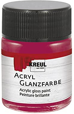KREUL 79532 - Acryl Glanzfarbe, 50 ml Glas in bordeaux, glänzend-glatte Acrylfarbe zum Anmalen und Basteln, auf Wasserbasis, speichelecht, schnelltrocknend und deckend