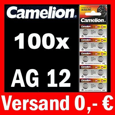 100x AG12 LR43 KNOPFZELLEN 186 386 GP86A SR43W CAMELION