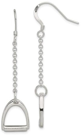 Ohrhänger aus 925er-Sterlingsilber, mit Schäferhaken, poliert, Pferde-Steigbügel, lang, 56 x 13 mm breit, Schmuck für Damen, One Size, Metall Silber Sterling Silber, Kein Edelstein