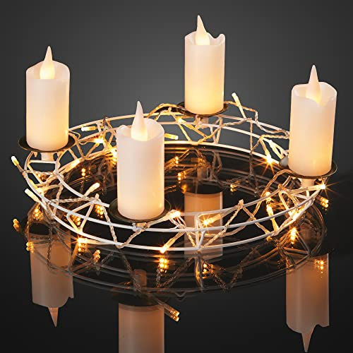 hellum LED Kerzen mit Metallkranz für innen, Ø35x20cm, Metallkranz für Kerzen mit LED Lichterkette, Deko Adventskranz, Weihnachtskranz 878417