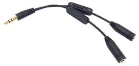 Cablecc Câble répartiteur en Y pour casque audio stéréo mâle 3,5 mm vers double prise femelle 3,5 mm avec interrupteur de volume Noir