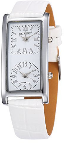 Unendlich U Fashion Damen Quarzarmbanduhr Weiß PU Lederband Armbanduhr mit Doppelt Zifferblatt Römische, Arabische Ziffern für Frauen/Mädchen