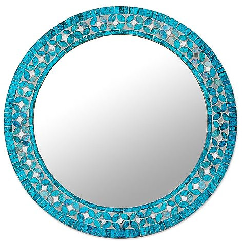 NOVICA Wandspiegel, Mosaikglas, Türkis