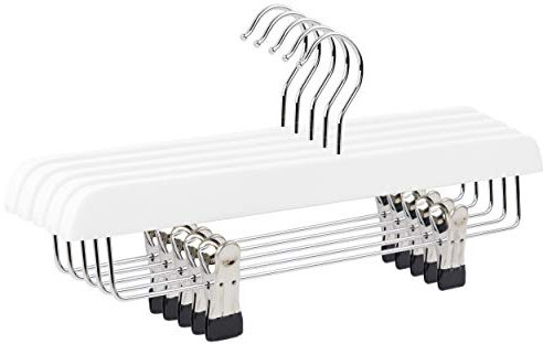 The Hanger Store 10 White Wooden Trouser, Skirt Hangers With Clips, Coat Clothes Hangers