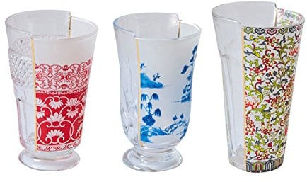 SELETTI Set 3 Bicchieri in Vetro Hybrid-Clarice Ø Cm.8,5-9,1 H. 14,8-15,2