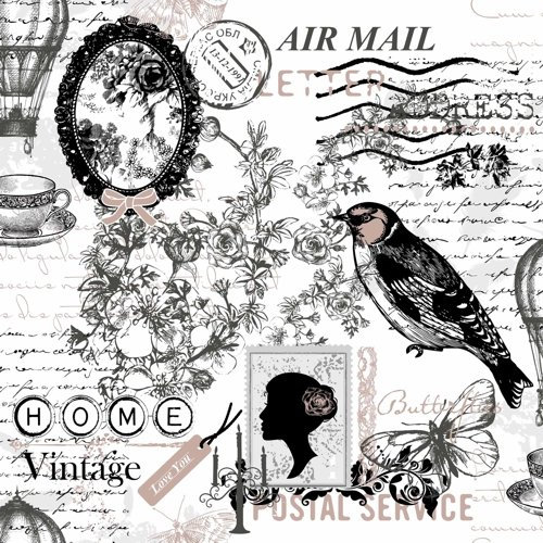 20 Servietten Poetie - Vintage Air Mail/Vogel/Old Fashion/Schmetterling 33x33cm