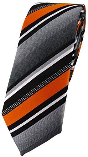 TigerTie - schmale Designer Krawatte in orange silber grau weiss gestreift
