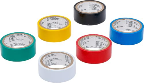BGS Diy 3024 | Color Multi-Klebeband-Set | 19 mm x 3,5 m | 6-tlg. | PVC | Schwarz, Rot, Weiß, Grün, Blau, Gelb | hohe Klebekraft | für Kabel, Leitungen und Kennzeichnung