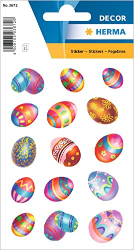 HERMA 3672 Aufkleber Ostereier Glitzer Bunt klein, 30 Stück, Ostern Sticker mit Ostermotiven, Happy Easter Etiketten für Ostergeschenke Osterdeko Scrapbooking Dekoration Geschenk Briefe DIY Basteln