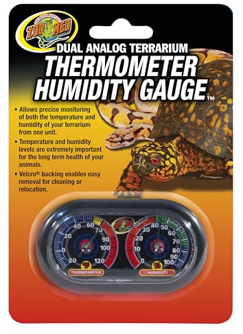 Zoo Med Dual Combo - Termometro e Igrometro analogico per terrari, paludari e rettilari, senza batterie, misura temperatura e umidità in tempo reale, con velcro
