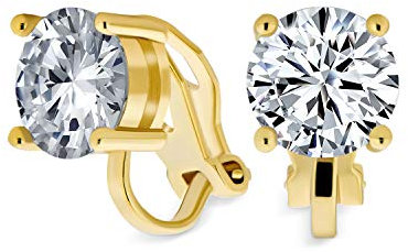 2Ct Brillantschliff Solitaire Runde Cubic Zirkonia CZ Clip On Steckerohrringe Für Frauen Vergoldet Mit 14 Karat Gold Auf Messing