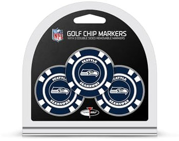 Team Golf NFL Seattle Seahawks 3 Pack Golf Chip Ball Markers, Poker Chip Size with Pop Out Smaller Double-Sided Enamel Markers