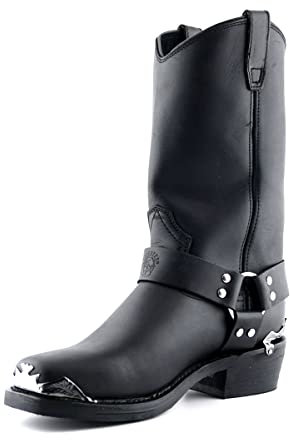 Grinders Mens nero stile Biker Cowboy stivali Eagle Hi Western pelle stivali, Nero (Nero ), 42 1/3 EU