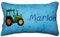 Momelie Blaues Schmusekissen * Kuschelkissen * grüner Traktor * mit Namen Bestickt * 17 x 29 cm * SK-bl_0073