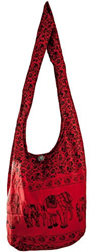 CCcollections Umhängetasche aus Baumwolle, große Boho-Hippie-Hobo-Handtasche mit 40 Drucken – Unisex-Umhängetasche (Elephant Red)