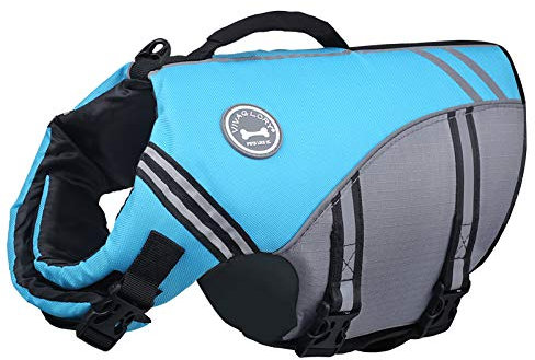 VIVAGLORY Sports Style Schwimmweste Hund, Hundeschwimmweste für Bootfahren, Auftrieb & Schwimmhilfe, Schwimmweste, S, Blau