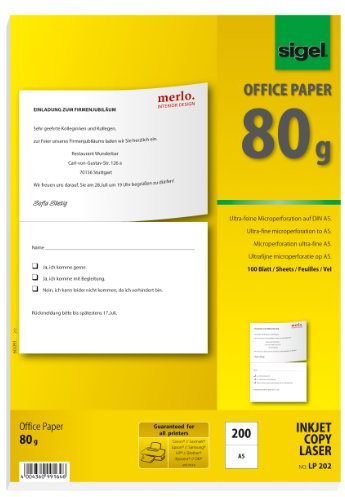 SIGEL LP202 Multifunktions-Papier weiß, 80 g, A4, perforiert auf A5, 100 Blatt