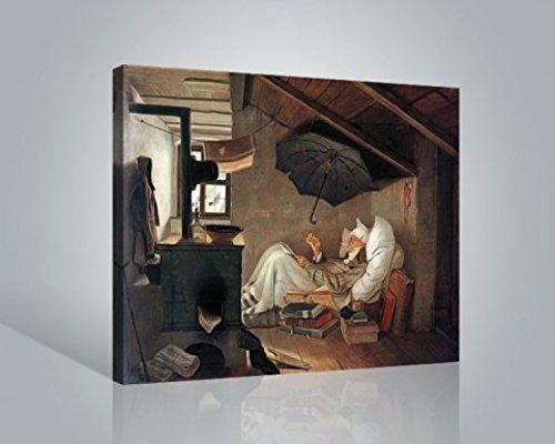 1art1 Carl Spitzweg Poster Der Arme Poet Bilder Leinwand-Bild Auf Keilrahmen | XXL-Wandbild Poster Kunstdruck Als Leinwandbild 50x40 cm