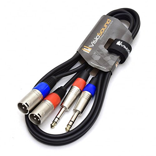 2 x Male XLR to 2 x 6.35mm 1/4 Stereo TRS Jack Balanced Twin Lead/Patch Cable 1.5m