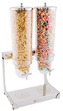 Cereal Dispenser, Dry Food Dispenser - 3 Liter - Two Compartments - Stainless Steel Body - 1ct Box - Met Lux - Restaurantware