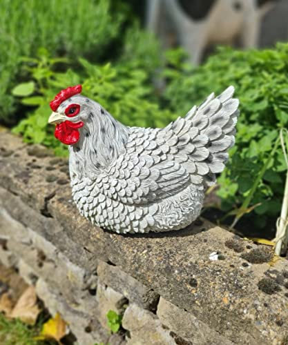 Figur Huhn sitzend - für Haus & Garten - lebensecht - 26 x 17 x 20 cm - Weiß