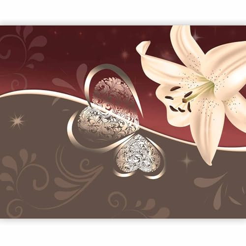Fototapete - Tapete Blumen Lilien 350x270 cm - Foto Tapete Schlafzimmer Wohnzimmer Moderne Vliestapete XXL Wandtapete Motivtapeten Bildtapete 3d Effekt Wand Dekoration - Ornament Herz Natur bokeh