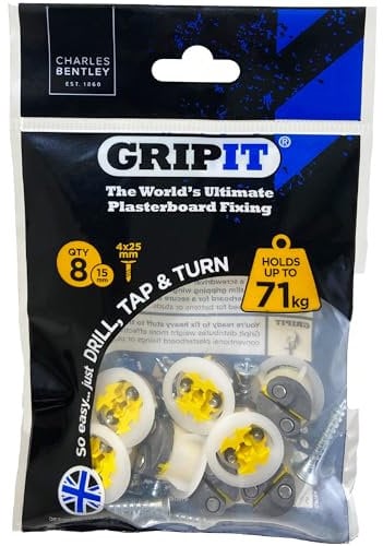 GripIt Fijaciones para pladur, Amarillo, 15 mm, Paquete de 8
