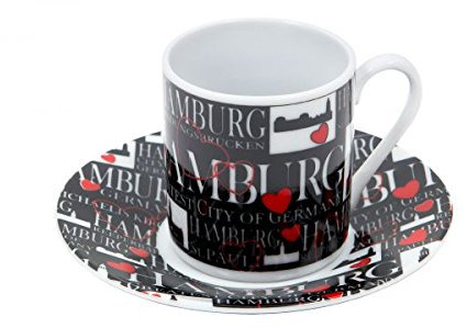 Espressotasse mit Untertasse Hamburg mit Herzen, schwarz