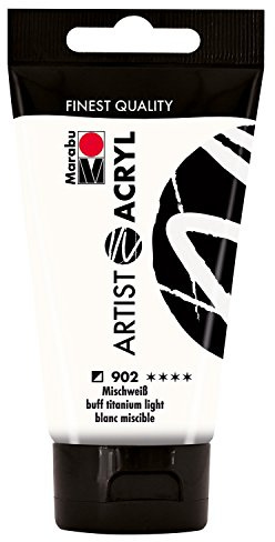 Marabu 12200002902 - Artist Acryl mischweiß 75 ml, feine Acrylfarbe in Künstlerqualität, auf Wasserbasis, pastose Konsistenz, hoch pigmentiert, sehr gute Brillanz und Deckkraft