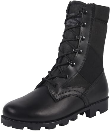 WIDEWAY Men and Women Jungle Boots Black Military Boots Leather Combat Boots Tactical Army Boots Outdoor Hiking Boots