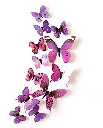 Oblique-Unique® Deko Schmetterlinge 12er Set - wunderschöne farbenfrohe Dekoration - Wandtattoo (Lila)