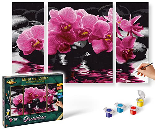Schipper 609260603 Malen nach Zahlen, Orchideen - Bilder malen für Erwachsene, inklusive Pinsel und Acrylfarben, Triptychon, 50 x 80 cm