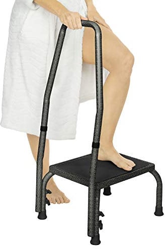 Vive Heavy Duty Step Stool with Handle - Bariatric Footstool Riser for Adults and Kids - Platform with Handrail for Kitchen, Bedroom, Bathroom - Portable, Medical, Lightweight Step For Child, Senior
