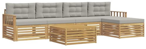 vidaXL Outdoor-Sofagarnitur 7 pcs Weiß und Hellgrau Polyester, Patio-Sofa, modernes Eckset, wetterfester Gartenlounge, Bequeme Terrassenplätze für entspannte Zeiten