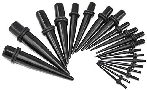 TRIXES 20 Stk. 1,3mm-10 mm schwarzer Ohrdehner-Set Taper Dehnstäbe Set