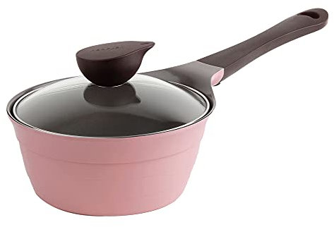 Neoflam 1,9 qt Stielkasserolle Butterwärmer Milchkochend | Schmelztopf, Ecolon gesunde Keramik-Antihaftbeschichtung, PFOA-frei, 2 Ausgießer, spülmaschinenfest, rosa