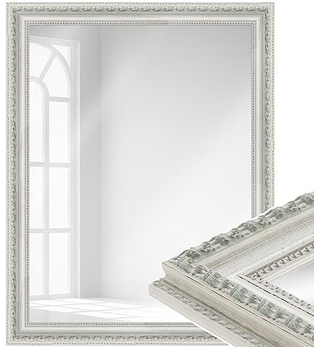 WANDStyle großer Spiegel Weiß, Barock Spiegel, großer Wandspiegel Vintage 71x91 cm, Ganzkörperspiegel, Hängespiegel groß, Badspiegel Holz, Flurspiegel Wand, Mirror E002 - Made in Germany