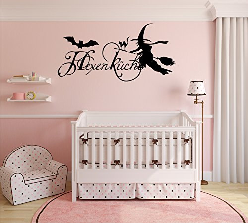 INDIGOS UG - Wandtattoo Wohnzimmer - Wandaufkleber Hexenküche 90cm x 46cm schwarz E964 - Aufkleber Kinderzimmer Schlafzimmer Küche Badezimmer Büro Dekoration
