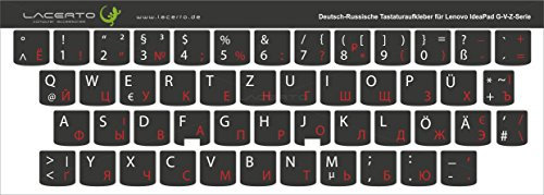 Lacerto® | Russisch-Deutsche Tastaturaufkleber angepasst für Lenovo IdeaPad, G-V-Z Serie, laminiert (Rot-Schwarz)