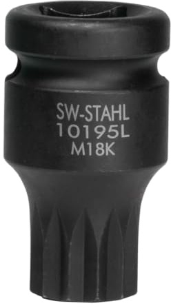 SW-Stahl 10195L-18K XZN M18 Vielzahn Nuss 1/2 Zoll - 40 mm Fahrwerk Einsatz | Kurzer Impact Schraubendrehereinsatz für Radlager und Radnabeneinheit - Passend für VW Touran, Golf V und Audi A3