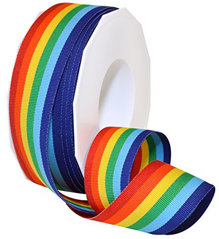 Morex Ribbon 99509/20-815 Ripsband 3,8 cm x 20 YD Polyester gestreifte Regenbogen Bänder zum Basteln, Ripsband Stolz Dekorationen Einhörner Geschenke für Mädchen, Geschenkband mit Pride Flags
