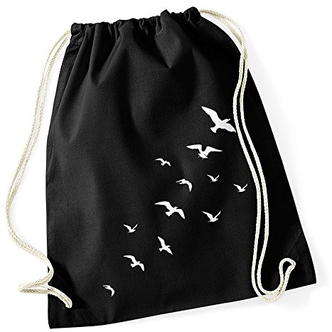 Autiga Turnbeutel Vögel Birds Hipster Beutel Tasche Stringbag Beuteltasche Gymbag Beuteltasche Schwarz