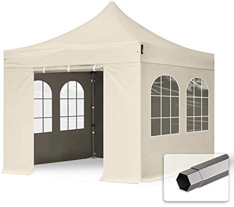 TOOLPORT Faltzelt Partyzelt 3x3m - mit 4 Seitenteilen Premium Dach Faltpavillon Pavillon Creme